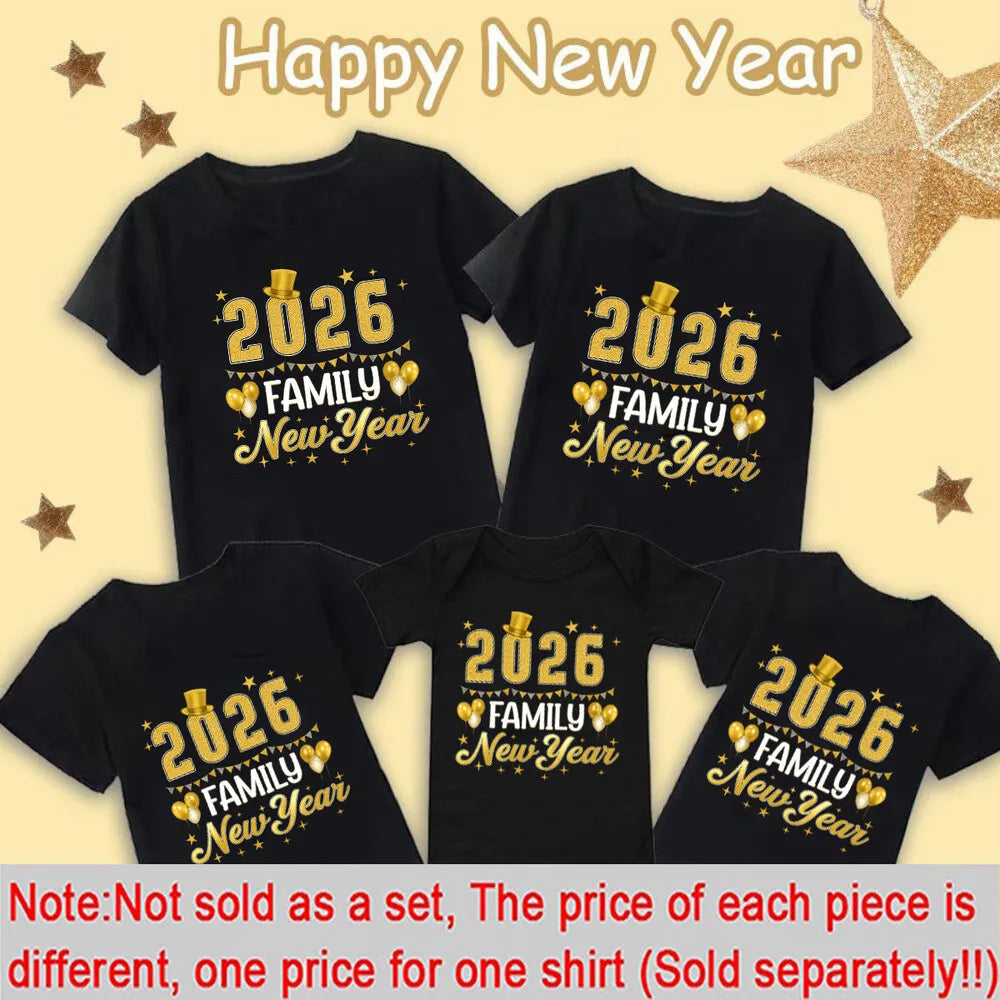 Happy New Year 2026 Family Matching Outfits New Year Party Dad Mom and Kids T Shirt Baby Romper Family Look New Year's Clothing