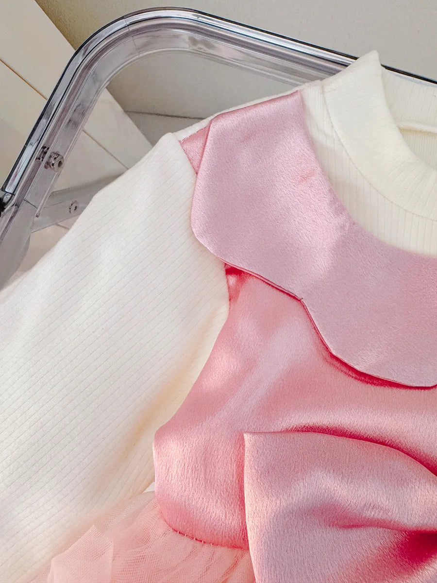 Birthday Party Baby Girl Princess Dress, Spring And Autumn New Sweet Bow Children'S Long Sleeved Clothes (9 Months -3 Years Old)