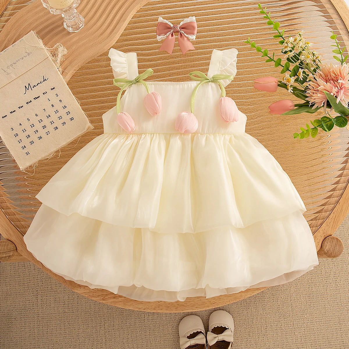 Summer New Sweet Tulip Baby Girl Dress, Cute Ruffled Sleeve Children'S Clothing For Babies Aged 9 Months To 3 Years Old