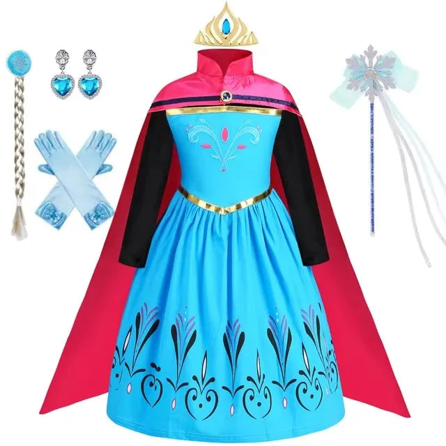 Girls Dresses Kids Princess Costume Halloween Birthday Party Long Cloak Cosplay Elsa Dress Long Sleeve 4 5 6 7 8 9 10 Years