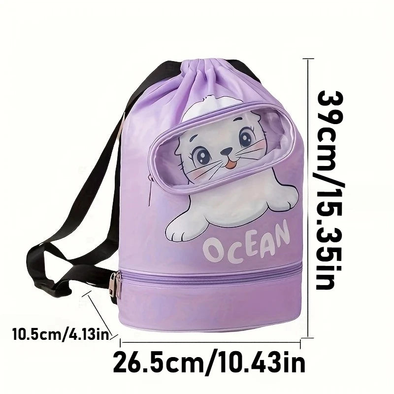 Drawstring Gym Bag for Kids Waterproof Drawstring Backpack Swim Bag with Compartment Pull String Sport Bag for Wet Swimming