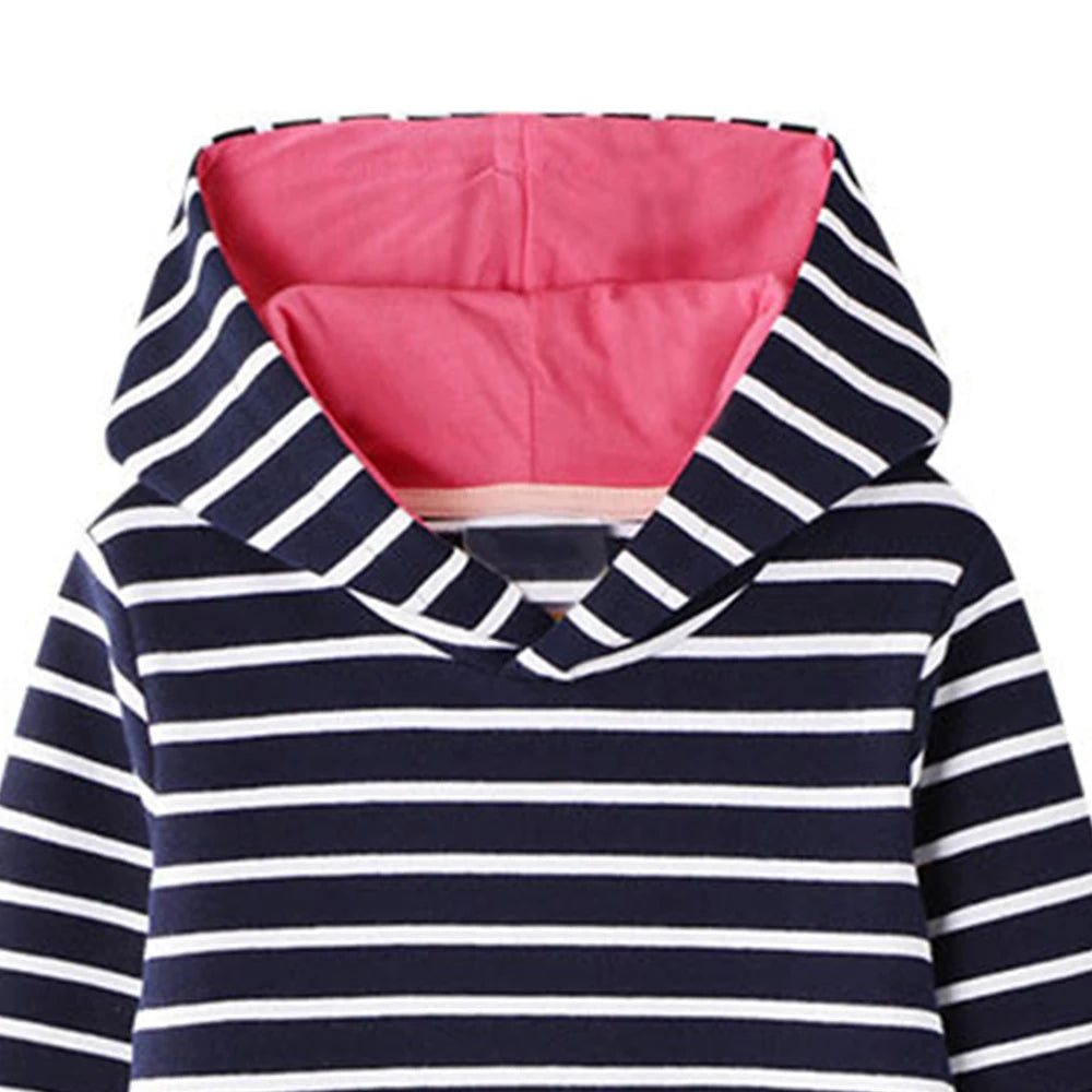 VIKITA Girls Autumn Hooded Dress Kids Flamingo Striped Straight Dresses Kids Sports Street Daily Casual Cotton Hoodies Vestidos