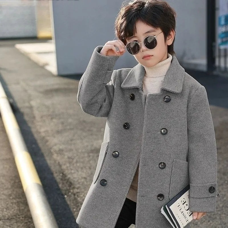 2025 Autumn Winter Kids Korean Style Plus Size Warm Thickened Wool Coat Windbreaker Stylish Outdoor Jacket