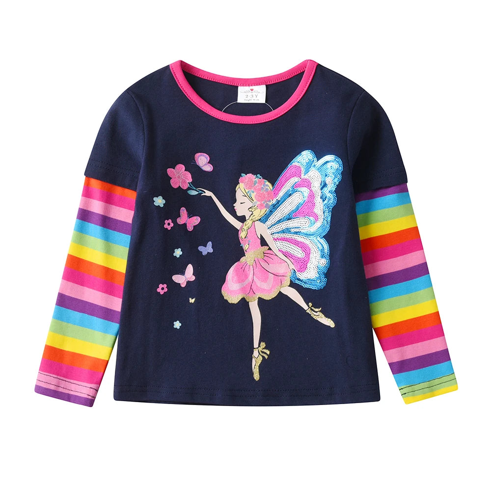 DXTON Toddlers Girls T-shirt Autumn Spring Children Long Sleeve T-shirts Floral Kids Top Tee For Girls Butterfly Cotton Clothing