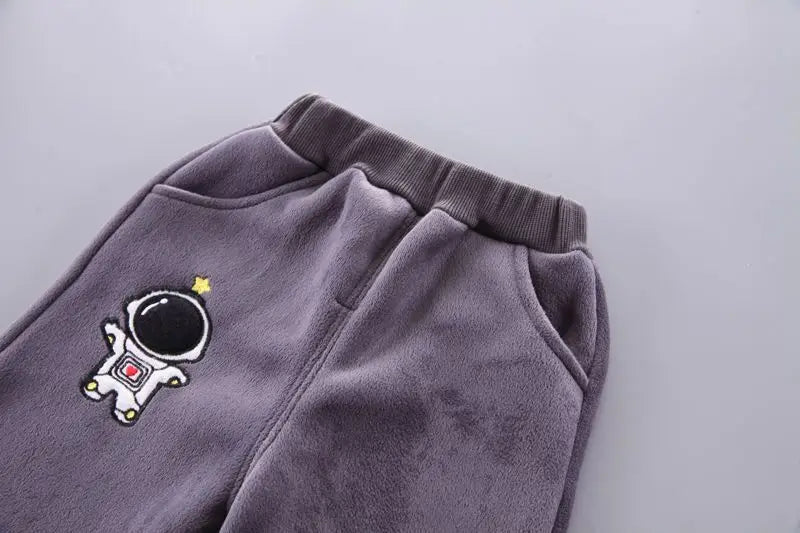 Baby Boys Clothes Sets Autumn Winter Thick Fleece Astronaut Hooded Vest Coat Pants 3Pcs for Kids Casual Outfits Girls Warm Suit