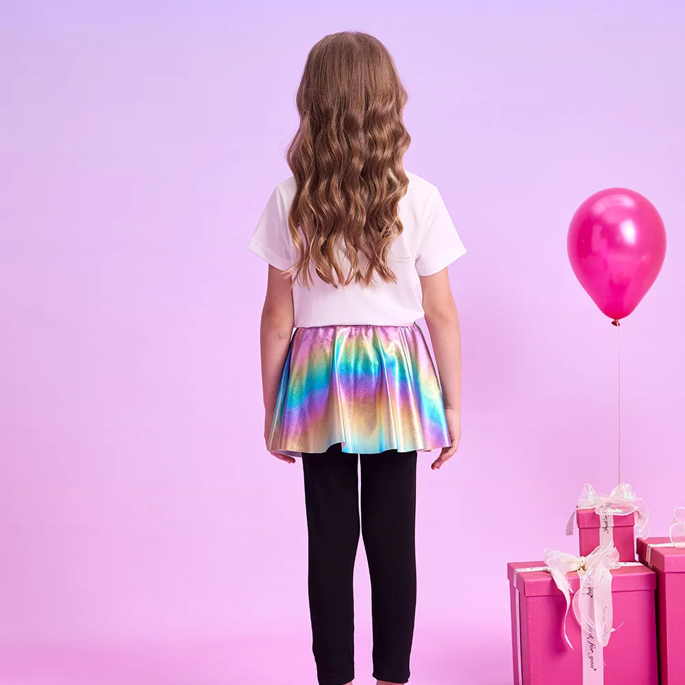 VIKITA Girls Legging Skirt-Pants Kids Gradient Tights Children Cotton Casual Pencil Pants Girl Skinny Fake 2 Pcs Skirt-pants