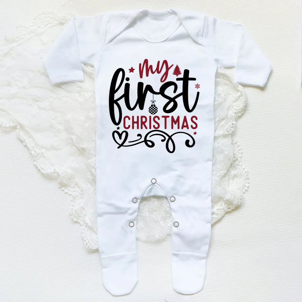 First Christmas Print Baby Sleepsuit Xmas Babygrow Sleepsuit Infant Christmas Gift Boys Girls Clothes Baby Coming Home Outfits