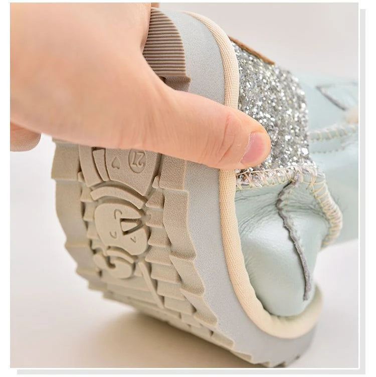 Disney Girls' Snow Boots Genuine Leather StellaLou Cartoon Waterproof Winter Children's Shoes Baby Girls' Thickened Ankle Boots