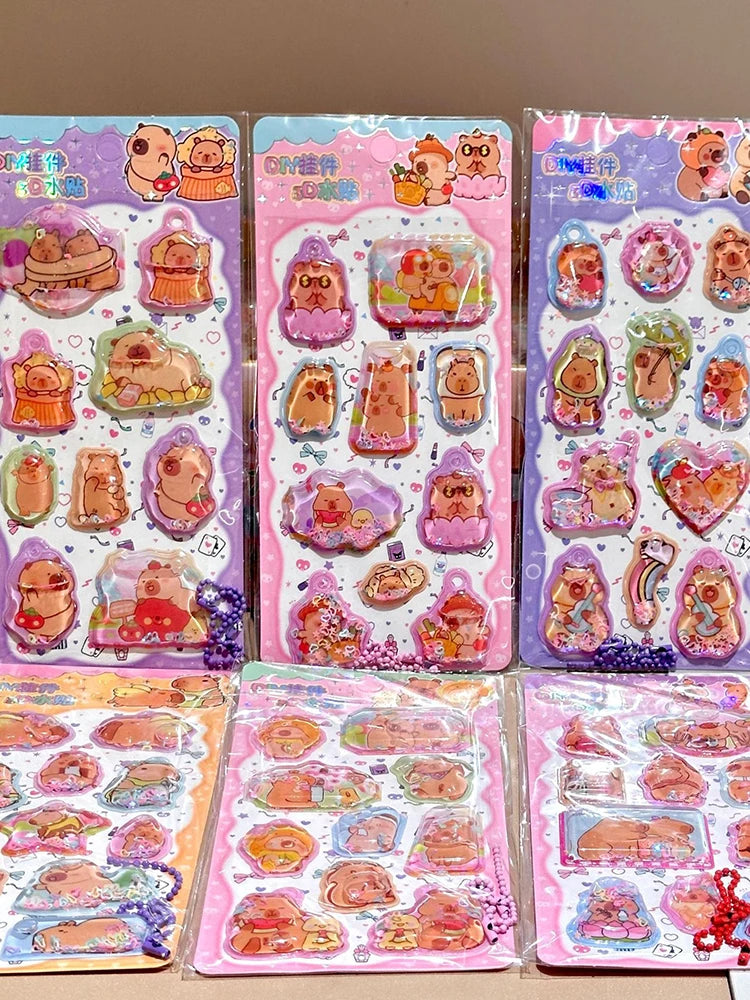 Kawaii Capylara 3D Stickers Scrapbooking Diy Three-dimensional Shake Crystal Sticker Cute Stationery Diary School Prizes Gift ﻿