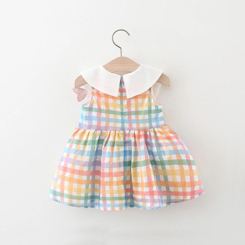 Summer New Cute Colorful Checkered Baby Girl Dress, White Collar Children'S Sleeveless Clothes (9 Months -3 Years Old)