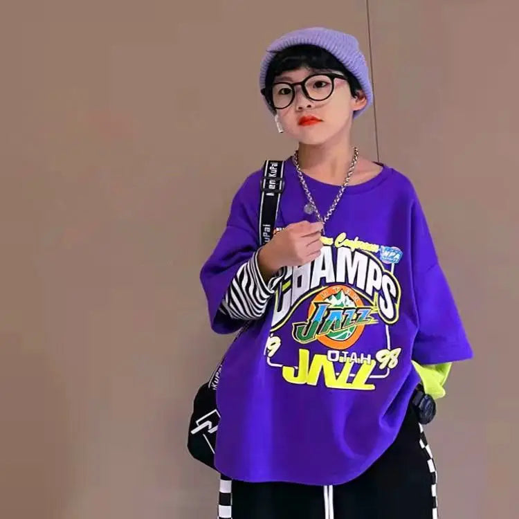 Fake Two Piece T Shirt Kids Korean Clothes Boys Wear Cartoon Children's Fashion Tops Boys' Child T-shirt T-shirts Boy Top 2025