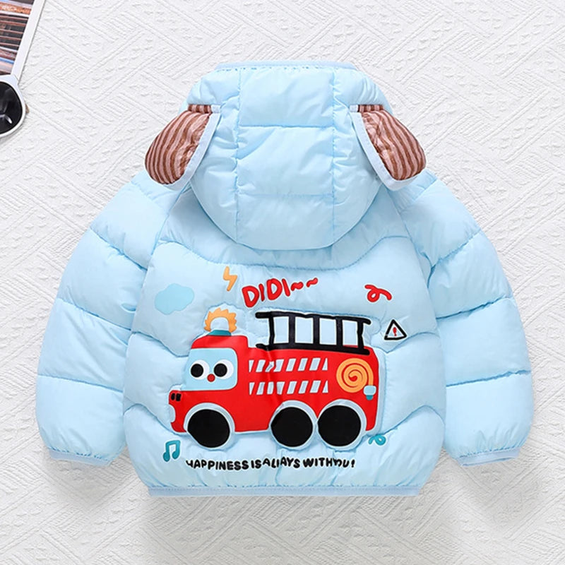 Autumn Winter Fashion Girls Boys Jacket Cute Cartoon Bear Print Warm Hooded Outerwear For 2-6 Years Kids Child Cotton Down Coat