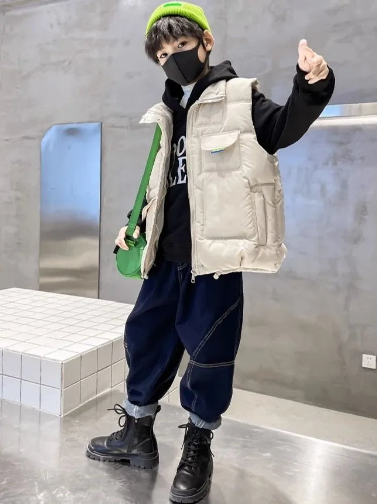 Boys' Thermal Insulated Down Jacket Autumn Winter Kids' Outerwear Plus Size Cape Vest Stylish Trendy