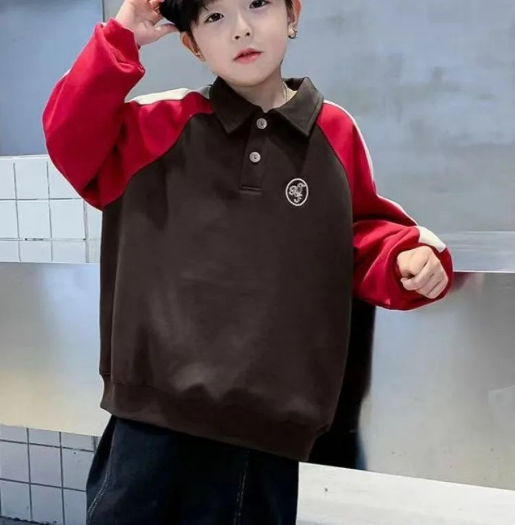 Fan-Only Boys' No Hood Collar Sweatshirt - Spring & Autumn New Arrival Stylish Kids' Polo Shirt
