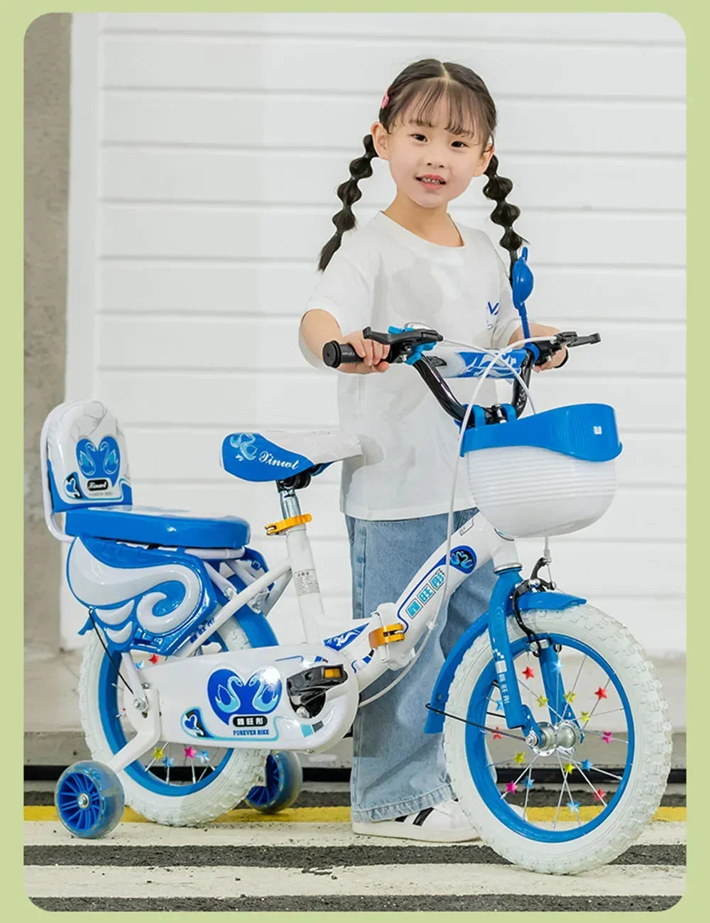 Folding Children's Bicycle Cute Cartoon Princess Girls Bike with Training Wheels Doll Seat & Basket Kids Boys Cycle Bikes (Pink)