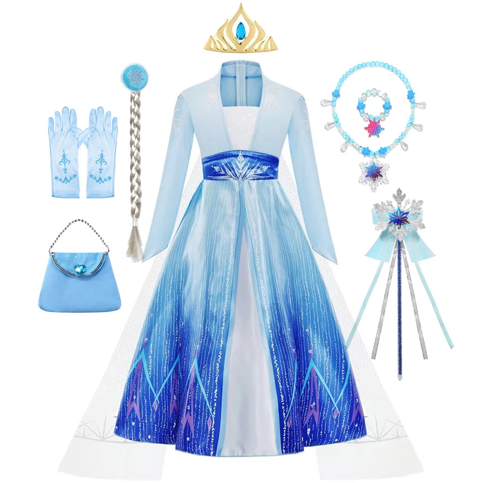 Girls Dresses Kids Princess Costume Halloween Birthday Party Long Cloak Cosplay Elsa Dress Long Sleeve 4 5 6 7 8 9 10 Years