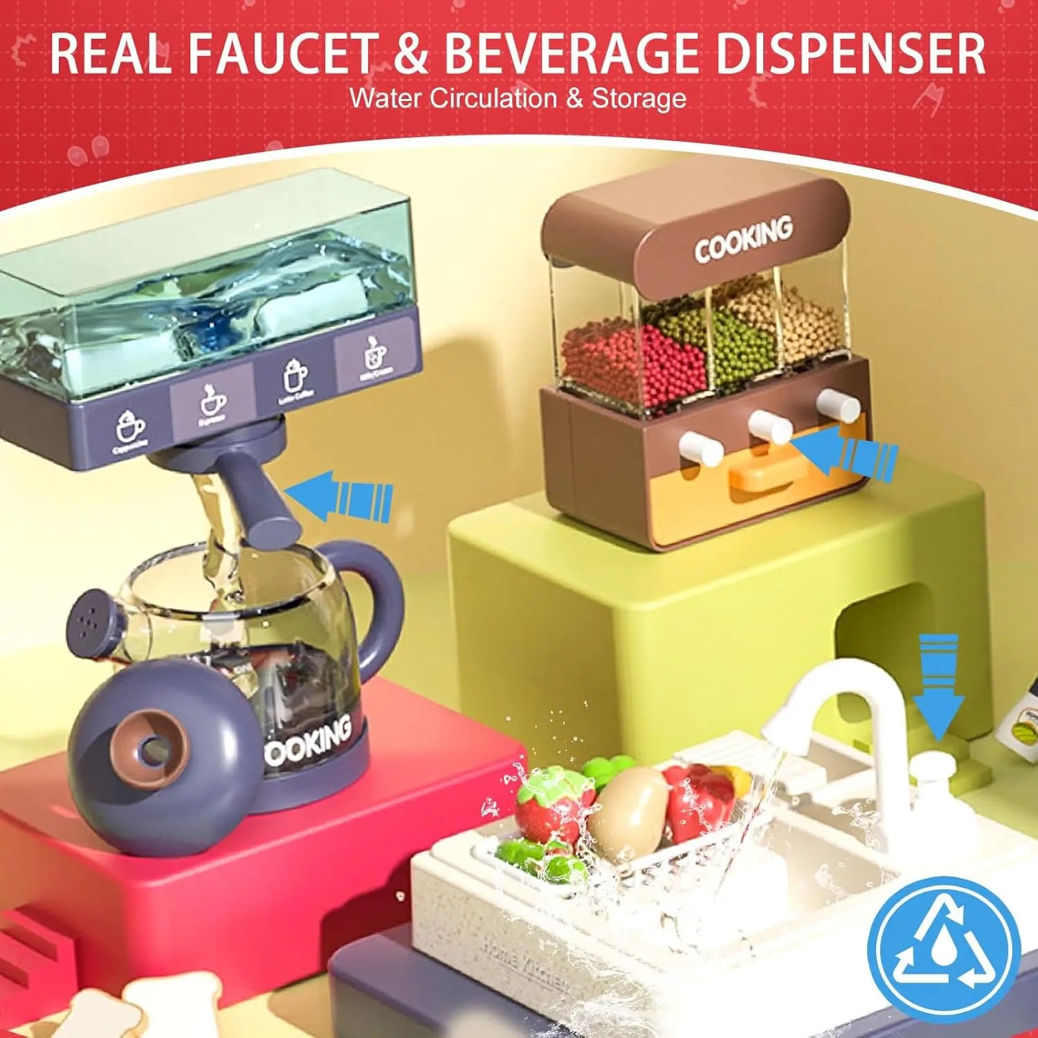 100CM Kids Kitchen Playset with Sound & Light Cooking Stove with Steam Play Sink Toy Pretend Play Food Toys for Boys Girls Gift