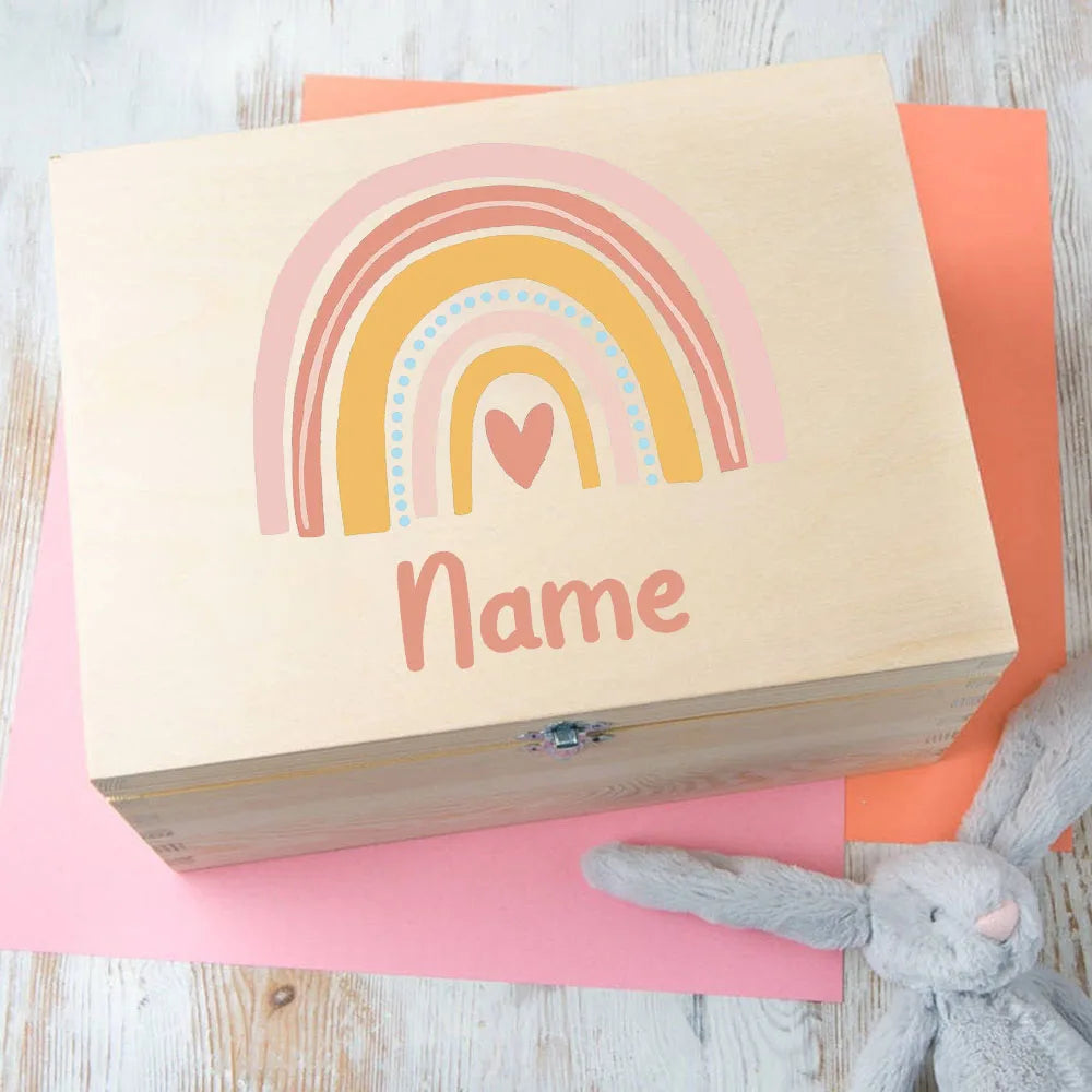 Personalised Baby Rainbow Box Custom Wooden Infat Memory Box Toddler Keepsake Box Newborn Shower Present Baby Birth Stats Gift