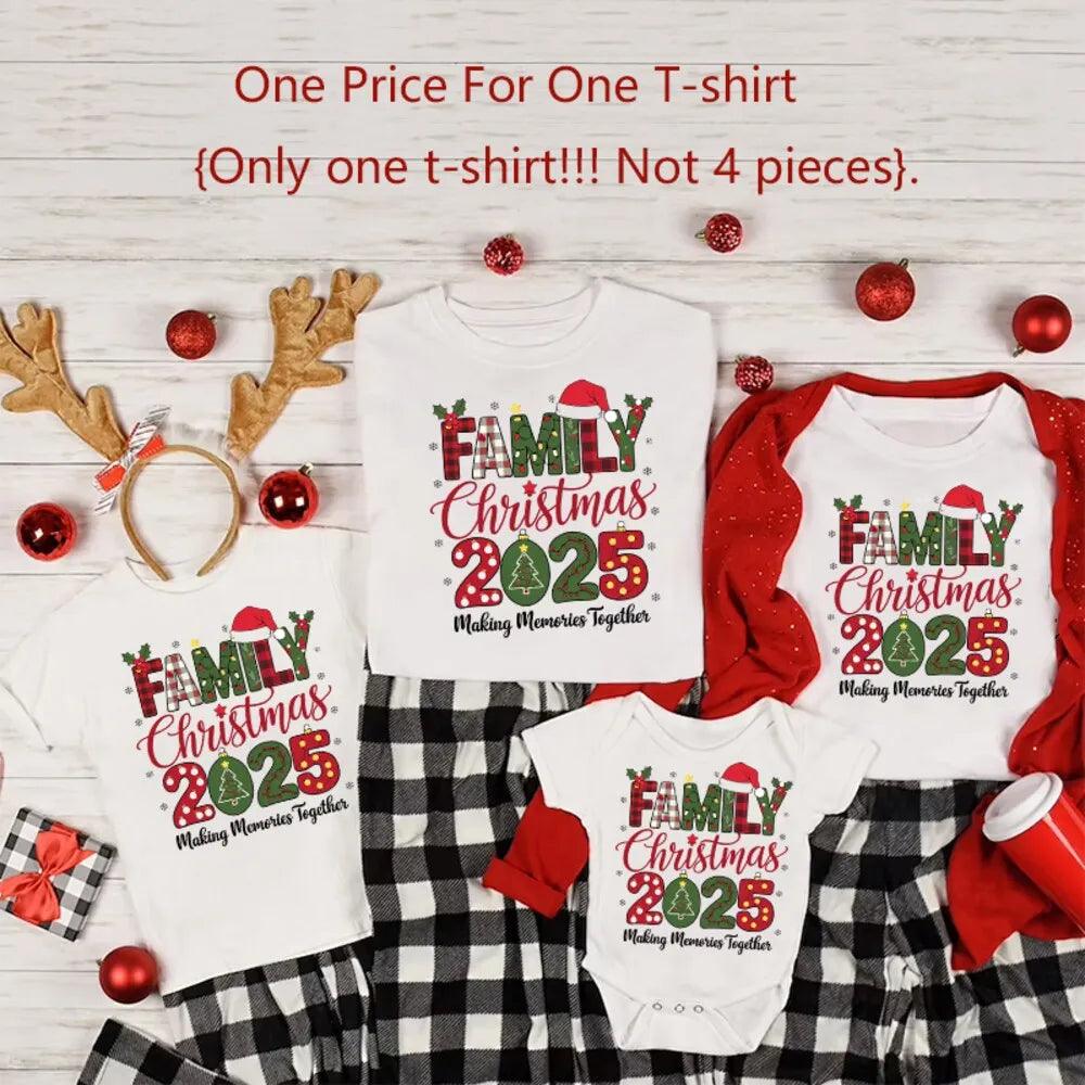 Family Christmas 2025 Merry Xmas T-Shirt Year End Party Dad Mom and Me Shirts Christmas Light Party Clothes Parents and Baby Tee