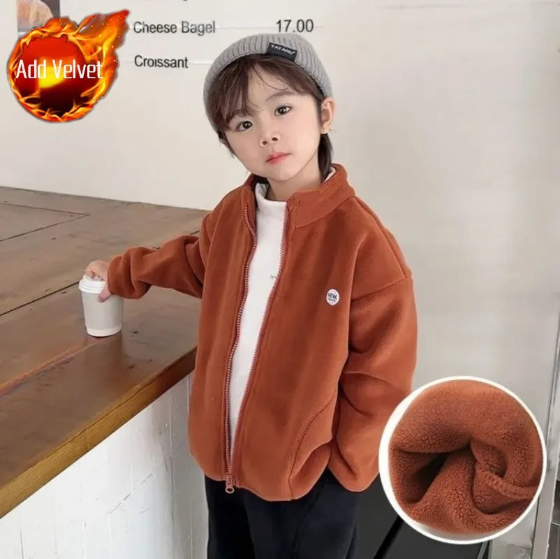 Kids Girls Boys Baby Mid-Large Size Autumn-Winter Polar Fleece Layering Jacket Fleece Sweatshirt Top