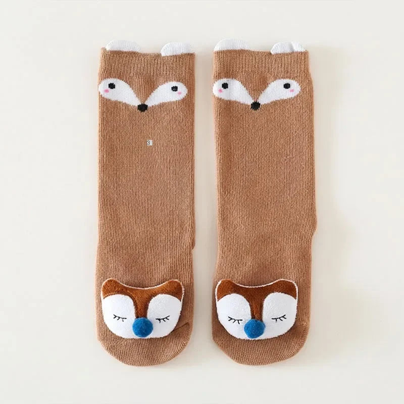 Children’s Knee High Non Slip Cartoon Animal Socks 3D Cotton Long Socks for Boys and Girls Baby Knee Protector Fall Winter Wear