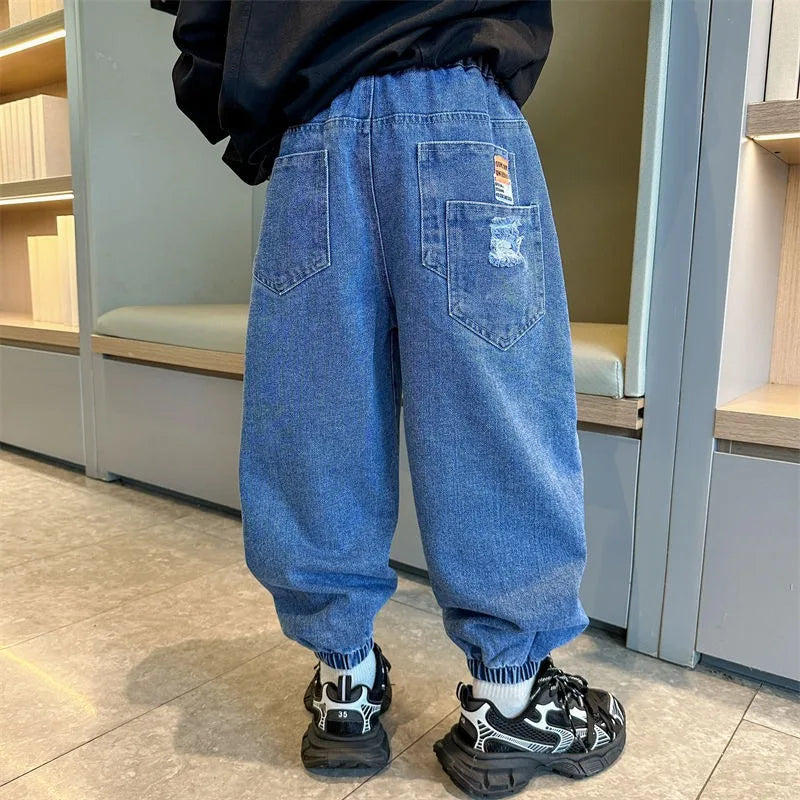 2025 New Boys' Denim Jeans Spring Autumn Kids Casual Sport Pants Long Korean Style Trendy Streetwear
