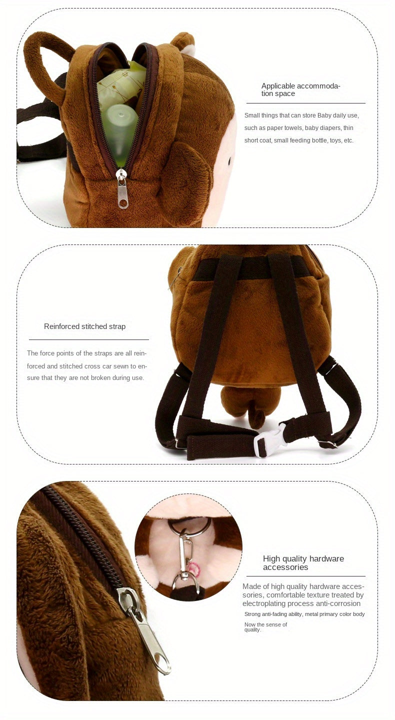 Cartoon Toddler Mini Backpack with Anti-Lost Harness, Cute Animal Backpack Safety Leash Storage Bag for Boys and Girls