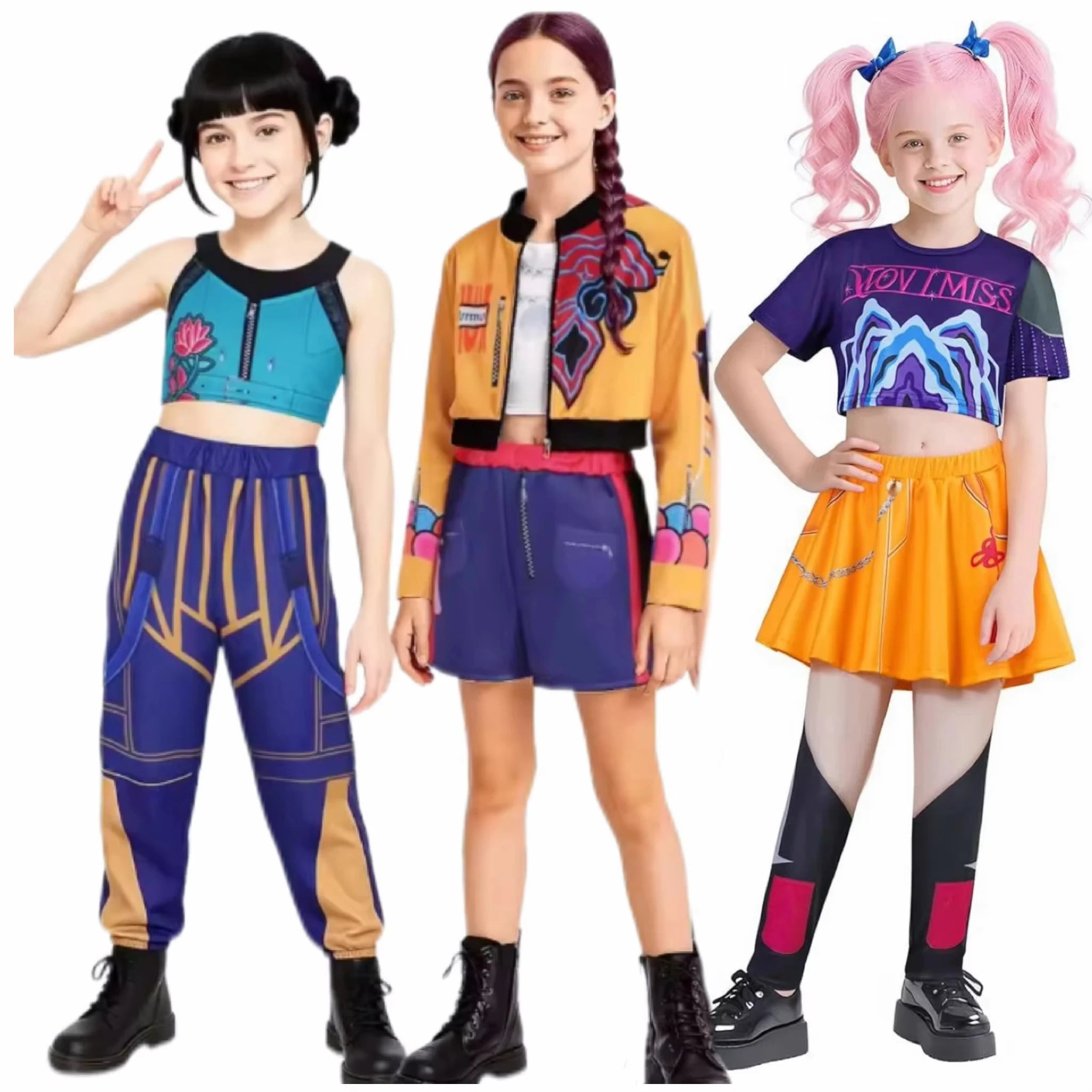 Kids Kpop Demon Hunters Rumi Zoey Mira Cosplay Huntrix Costume For Girls Clothes Group Idol Roleplay Halloween Carnival Suit