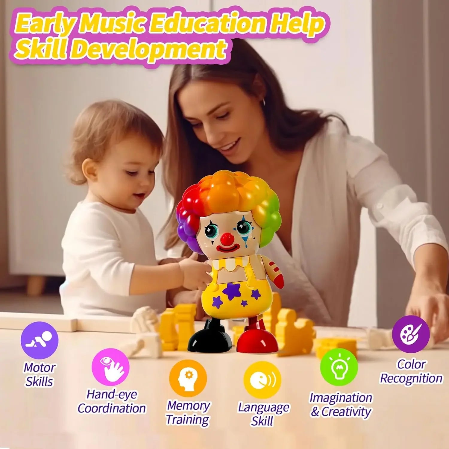 Dancing Clown Toys for Toddler & Baby Early Learning Educational Musical Light Up Clown Toys Halloween Decor Gift for Boys Girls