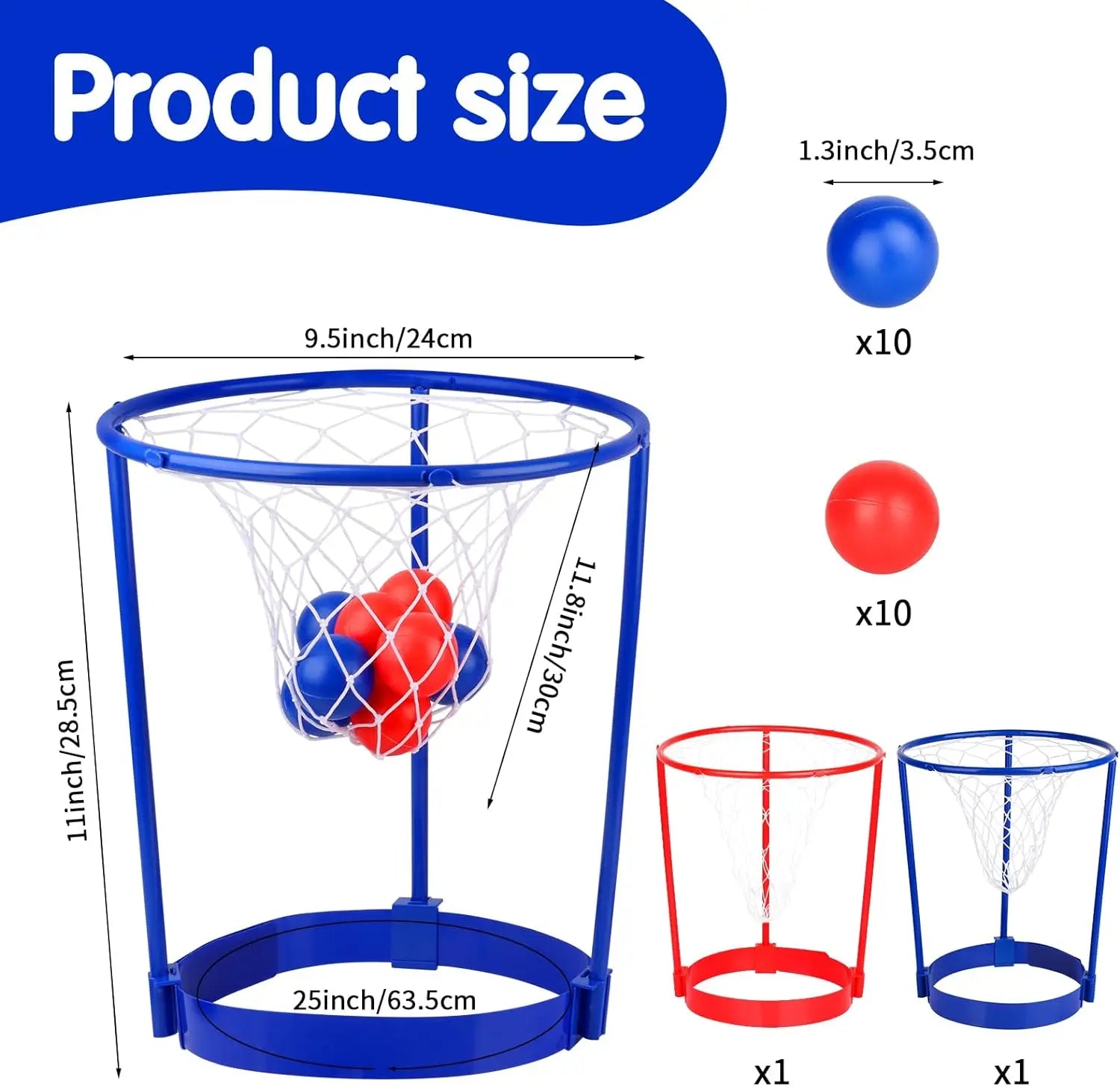 2 Pack Head Hoop Basketball Party Game for Kids Adults Adjustable Basket Net Headband with 20 Balls Fun Gift for Birthday