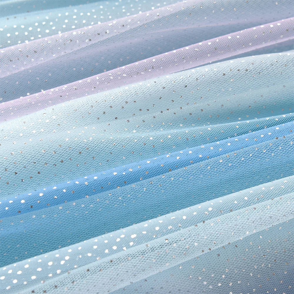 VIKITA Kids Patchwork Dress Cartoon Print Mesh Dress Girls Sparkly Glittery Summer Sleeveless Princess Birthday Party Prom Gown