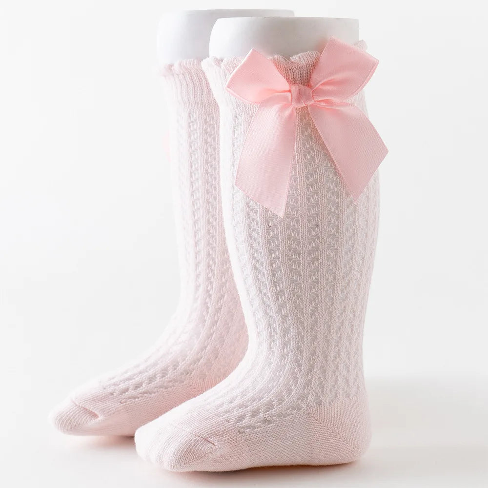 Limit quantity 0-2Y Children Girls Royal Style Bow Knee High Fishnet Socks Baby Toddler Bowknot Socks Kid Hollow Out Sock Sox
