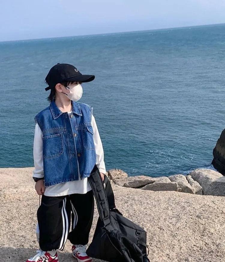 2025 New Boys Denim Vest Sleeveless Toddler Boys Spring Autumn Stylish Kids Jacket