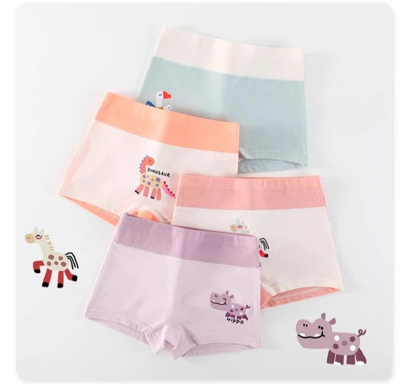 4PCS Girls High Waist Cotton Panties Kid Thin Breathable Soft Antibacterial Knickers Cute Print Briefs 3+y Young Child Underwear
