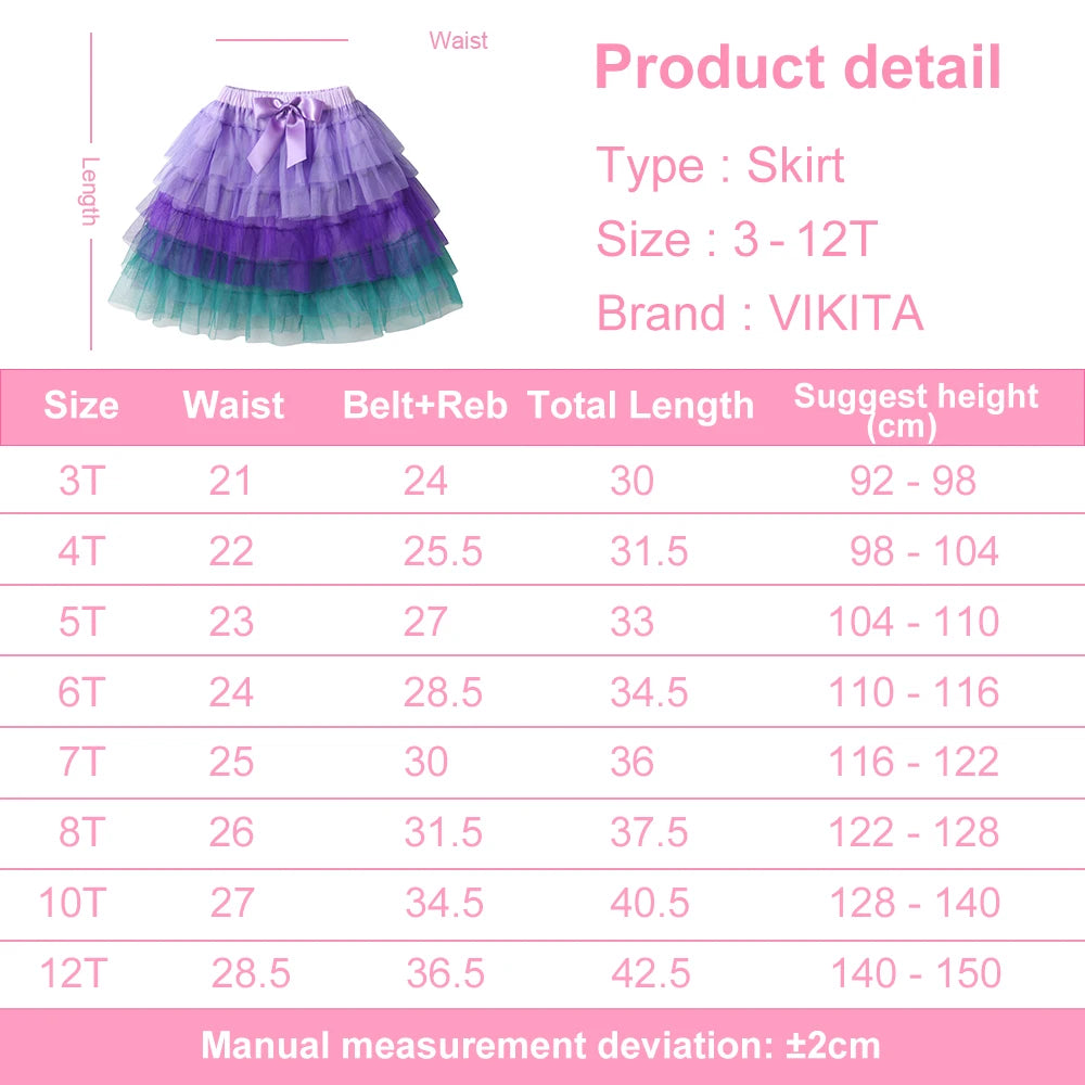 VIKITA Kids Mesh Tulle Layered Cake Tutu Skirt with Bow Knot Girls Mermaid Party Performance Casual Princess Mini Skirts 3-12Y