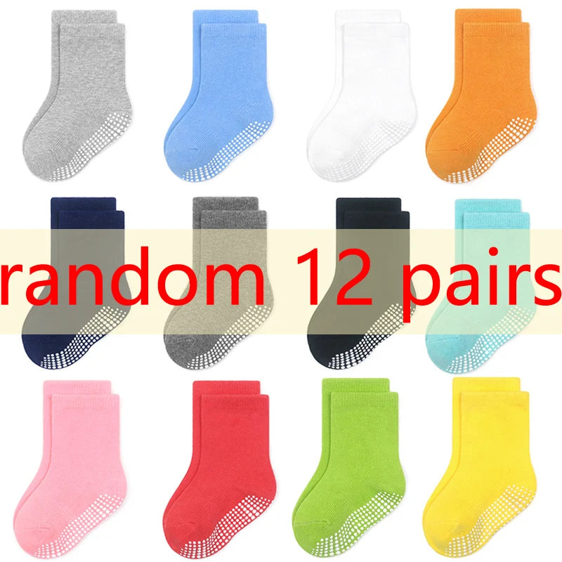 1/3/6/9/12 Pairs Kids Cotton Socks Sets for Baby Boys Girls 2025 White Non-slip Comfy Breathable Baby Trampoline Floor Socks