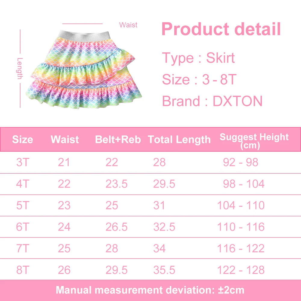 DXTON Girls Ball Gown Skirt Children Clothing Summer Autumn Spring Colorful Mermaid Print Ruffles Miniskirt Kids Mesh Tutu Skirt