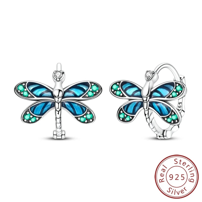 Original 100% 925 Sterling Silver Dragonfly Hoop Earrings For Women Exquisite Jewelry Gift