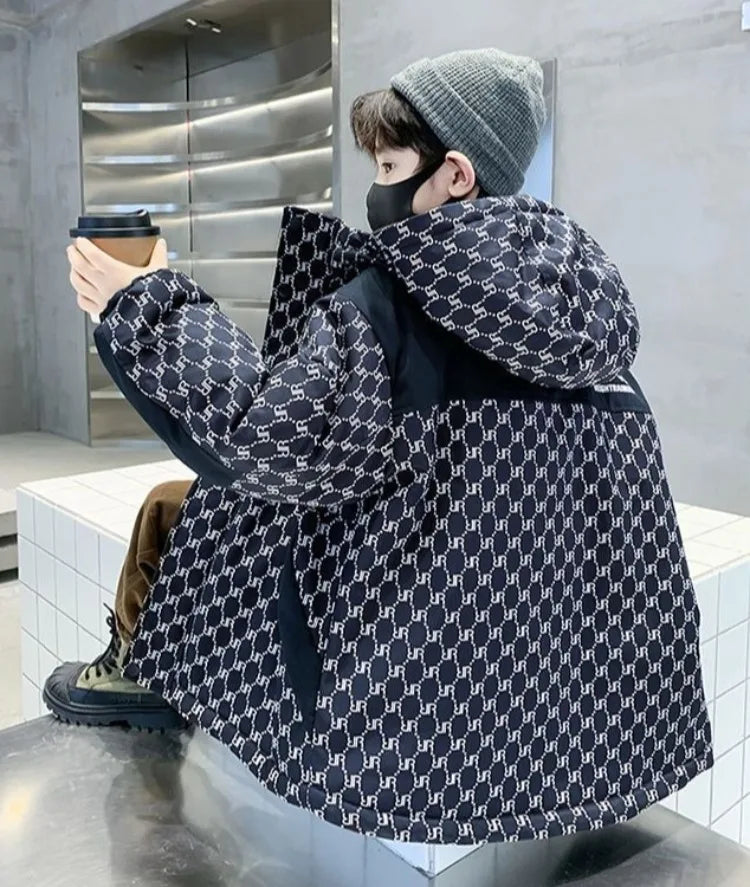 2025 New Boys' Thickened Winter Coat with Hood, Fleece-Lined Parka Jacket for Toddler Boys, Stylish & Warm Winter Wear