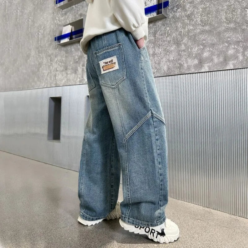 Boys' Jeans Spring Autumn Loose Straight Leg Stylish Versatile Long Pants Hot Sale Ages 7-14