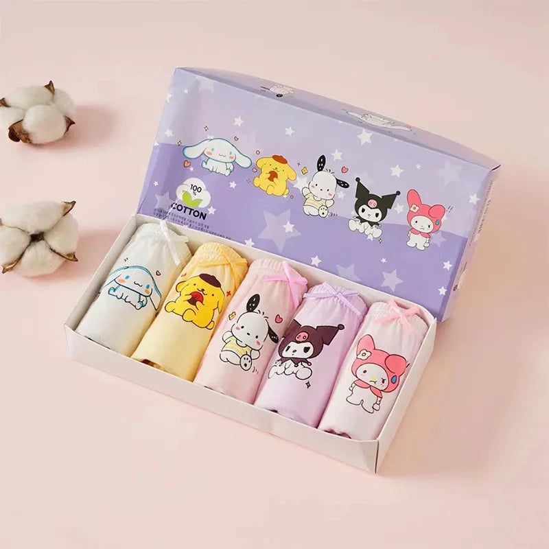 5/10Pcs Girls Cotton Panties Cartoon Character Hello Kitty Kuromi Pochacco Cute Girls Triangle Underwear Soft Preschooler Briefs