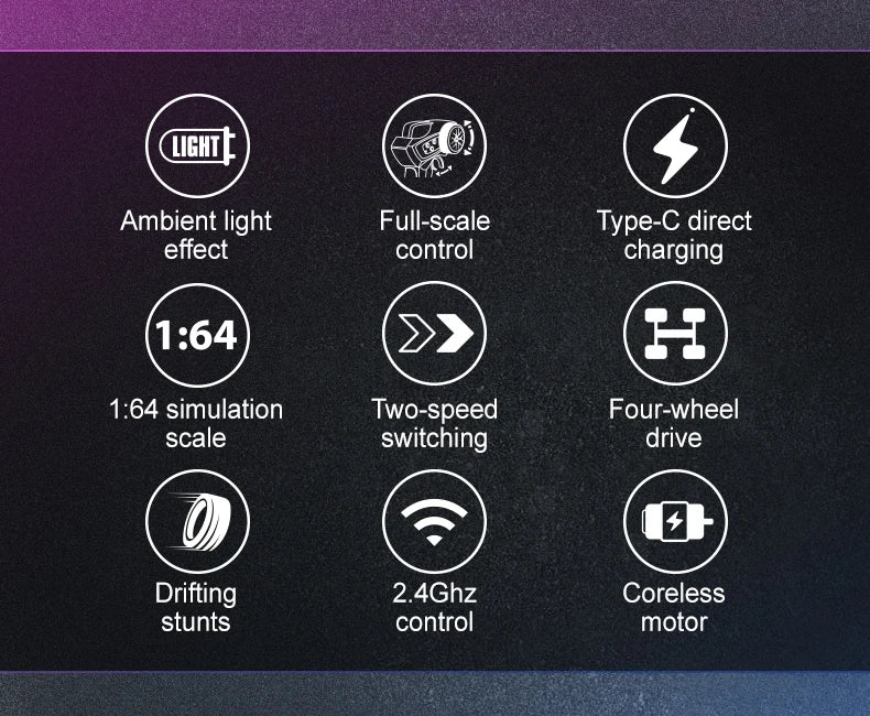 1/64 Scale Drift RC Car - 2.4GHz Desktop Mini Racing Model with ESP, 4WD Remote Control Vehicle, Toy for Adults & Kids, Ideal Gi