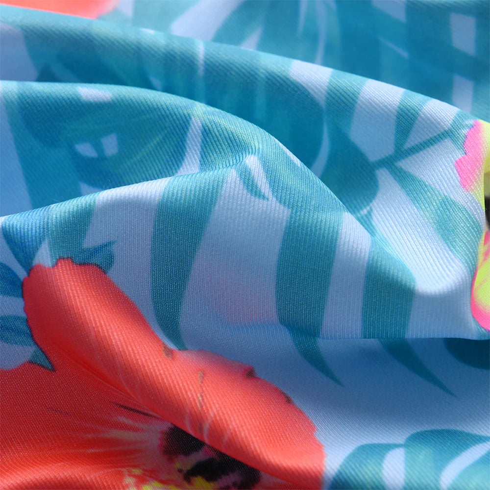 DXTON Toddler Baby Girls Swimsuits Elastic One Piece Kids Swimming Clothing Bird Flower Print Ruffled Vest Children's Beachwear