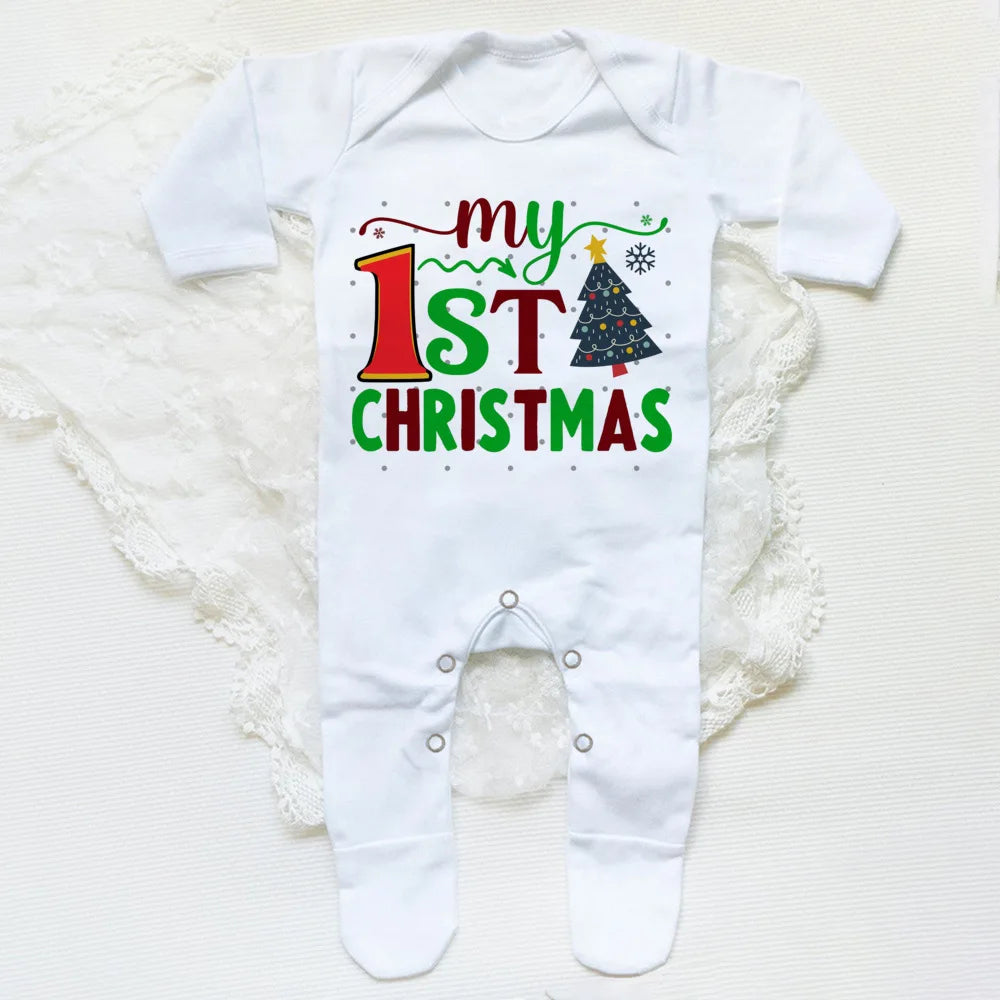 First Christmas Print Baby Sleepsuit Xmas Babygrow Sleepsuit Infant Christmas Gift Boys Girls Clothes Baby Coming Home Outfits