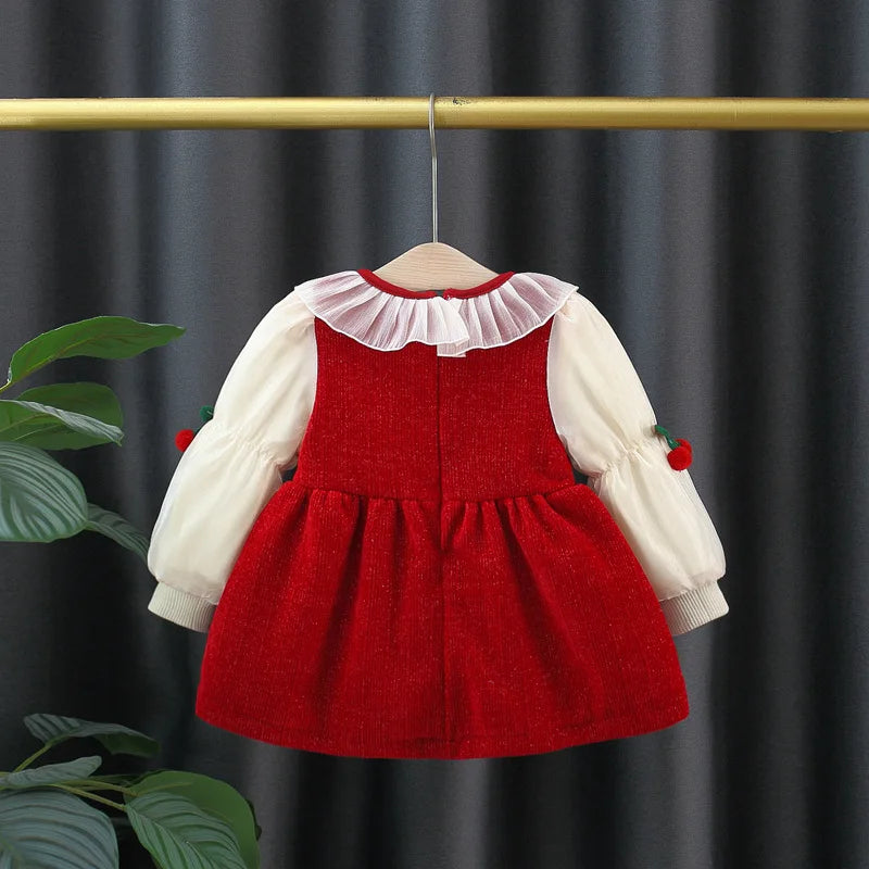 Autumn And Winter New Thickened And Warm Baby Girl Dress, Sweet Red Children'S Clothing For Christmas Parties (9 Month-3 Years)