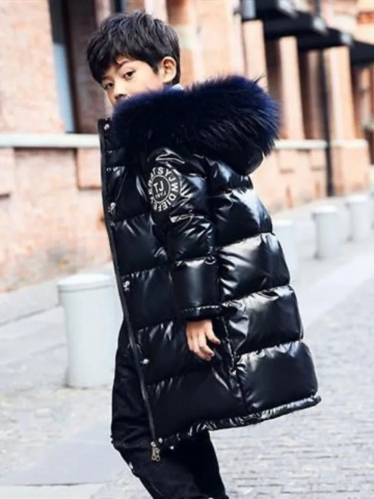 2025 New Boys Girls Cotton-Padded Coat Winter Outerwear Stylish Mid-Length Toddler Big Kids Winter Jacket
