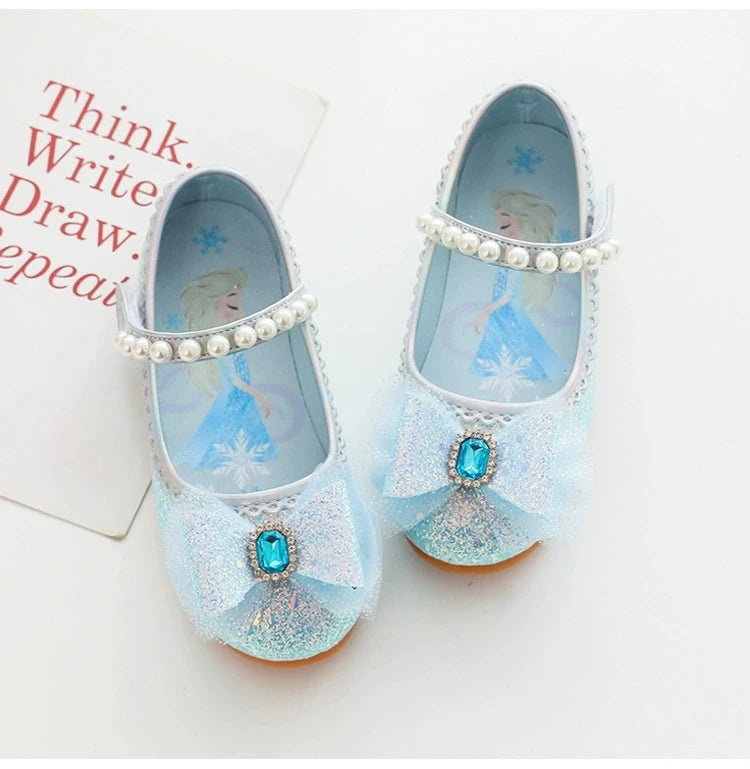 Disney Girl's Fashion Princess Shoes Frozen Princess Elsa Children's Shoes Girls Baby Green Pink Flat Shoes Performance Shoes
