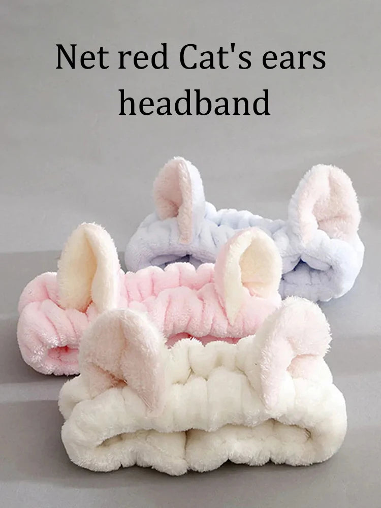Hairband Cat Coral Plush Headband Cute Soft Hair Bow Headband Hairband Wash Face Makeup Headband Bandage Girl Accessories