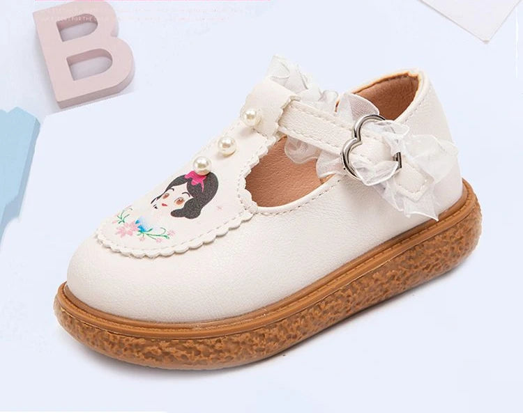 Disney Girls' Leather Shoes Lolita Princess Elsa Shoes Soft Sole Shoes Spring Children's Autumn Girl White Shoes Size 23-35