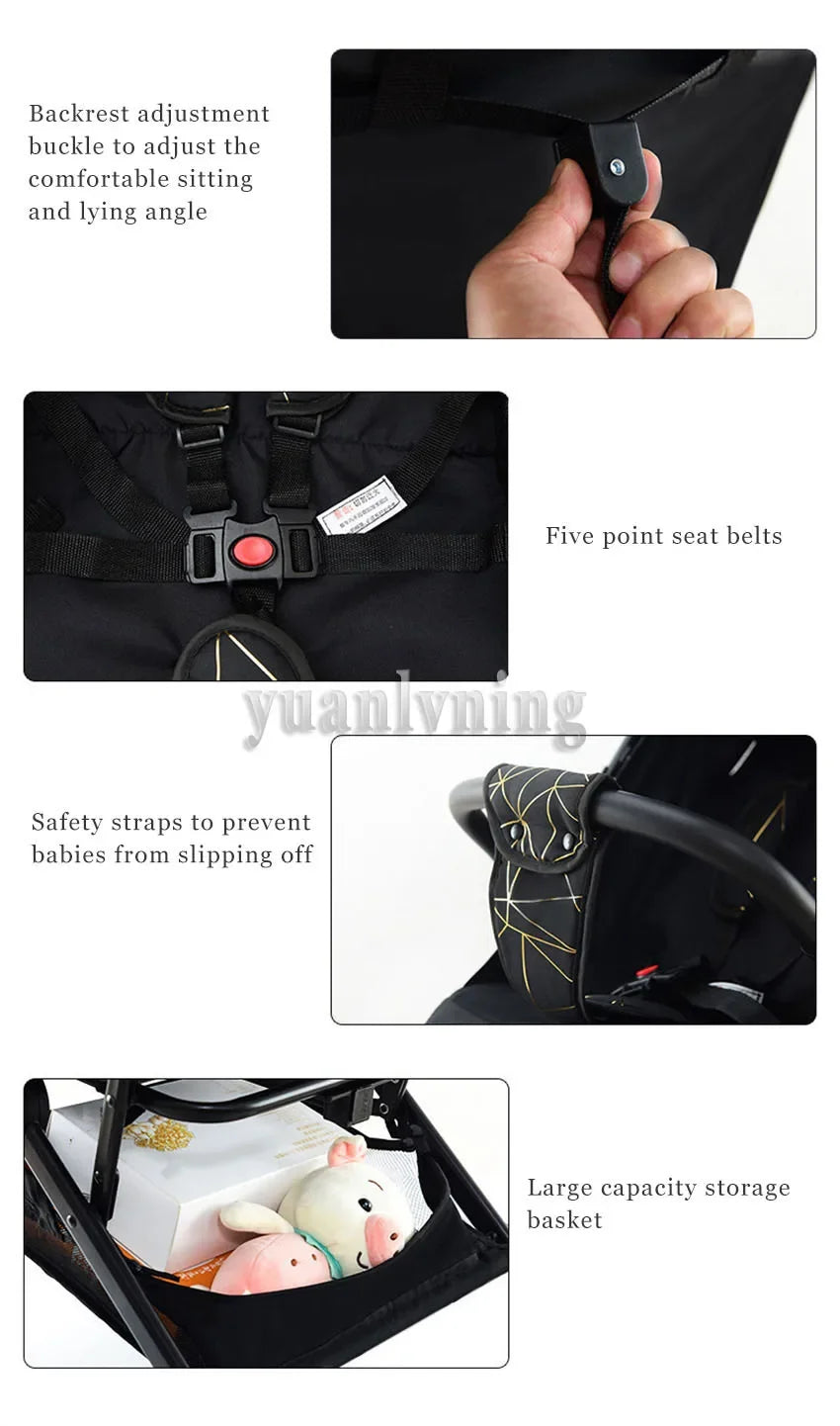 Lightweight Baby Stroller with Large Canopy Double Brake Travel Stroller for Airplane One-hand Folding Stroller Sit and Lying